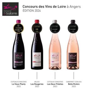 Affiche Concours Vins de Loire 2024 avec quatre bouteilles.